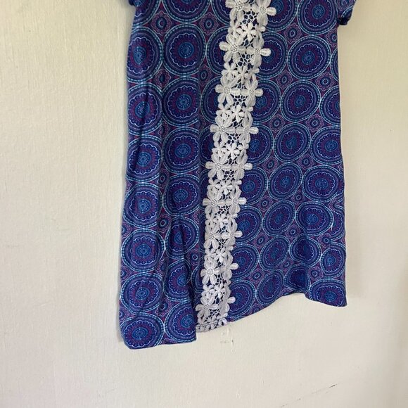 J.Khaki Shift Dress Girls Size 6 Blue Short Sleeve Flora Lace Kids Coastal Beach - Picture 3 of 5